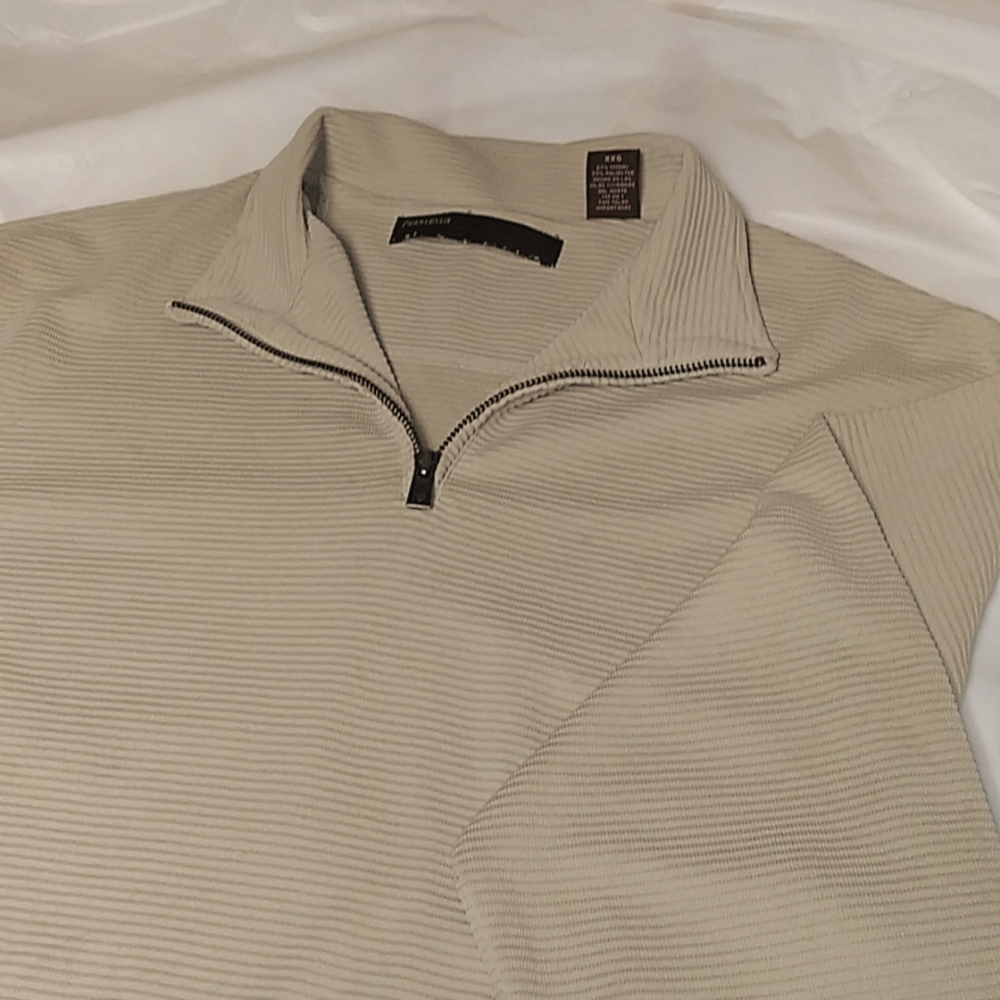 Perry Ellis 1/4 zip Tan Rib Knit Sweater